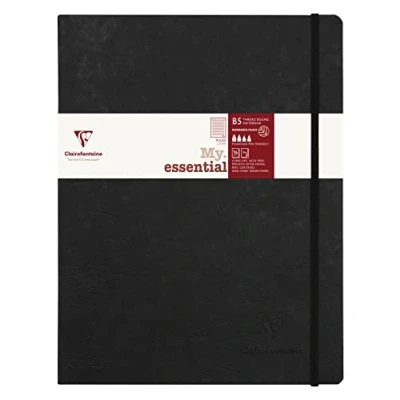 Imagen de Clairefontaine 794461C Collection Age Bag An Elasticated Notebook Cosido My.Essential Black B5 19x25 cm 192 páginas rayadas numeradas Papel marfil de 90 g Cubierta tarjeta piel brillante