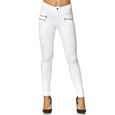 Imagen de Elara Pantalones Elásticos de Mujer Skinny Fit Jegging Chunkyrayan Blanco H86 9 White 42 (XL)