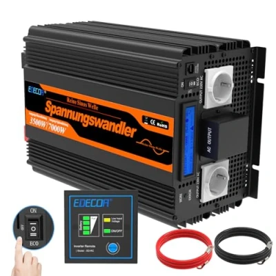 Imagen de EDECOA inversor 12v 220v Onda Pura 3500w Pantalla LCD convertidor 230v Transformador con Mando a Distancia para Panel Solar Caravana Coche (3a generacion)