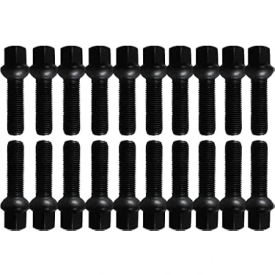 Imagen de 20 tornillos de rueda collarín bolas negro M14 x 1,5 27mm R13 compatible con Audi, VW, Seat, Skoda