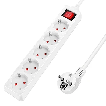 Imagen de Aigostar Regleta alargador de 5 enchufes con cable metros e interruptor. Color Blanco