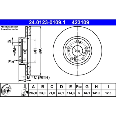 Imagen de ATE 24.0123 0109.1 Disco de freno 282,0 23,0 5 114,3 ventilado revestido con tornillos HONDA: CIVIC 7 Hatchback, CR V 2, Stream I