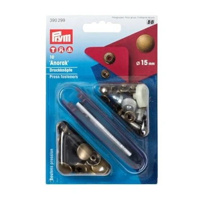 Imagen de Prym 10 Juegos de Cierres a presión Anorak 15 mm Sujetadores Sin Coser, Metal, Latón Envejecido