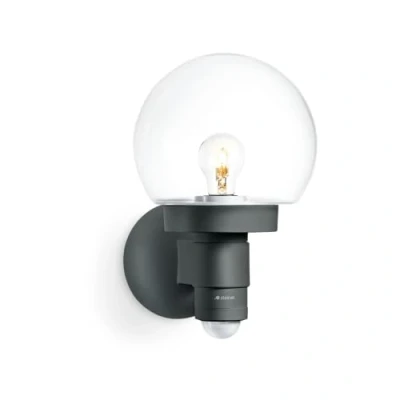 Imagen de Steinel L 115 S Lámpara de pared para exteriores, en color antracita, con sensor movimiento 240, alcance 12 metros y luz básica, continua suave