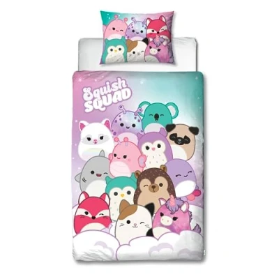 Imagen de Character World Squishmallows Juego de Funda edredón Individual con Licencia Oficial, diseño Brillante, Ropa Cama Reversible 2 Caras, Incluye Almohada a