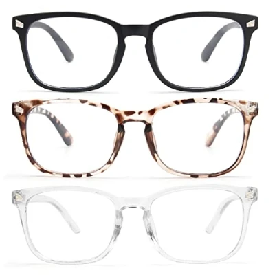 Imagen de Gaoye Juego de 3 gafas bloqueo luz azul, cuadradas moda, antirayos UV, para juegos computadora mujeres y hombres, (Negro mate+leopardo+transparente), Medium