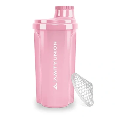 Imagen de Coctelera de proteínas 700 ml &quot;Heaven&quot; a prueba fugas, sin BPA con tamiz y escala que se pueden hacer clic para batidos cremosos suero, mezclador proteínas, original en Rosa coral