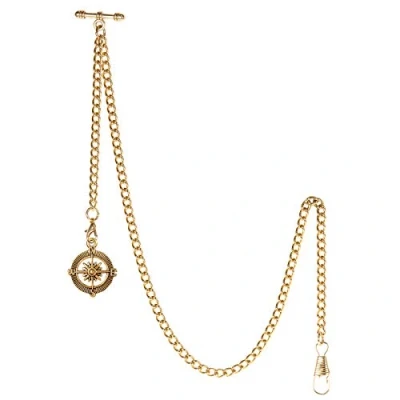Imagen de TREEWETO Albert Reloj de bolsillo para hombre, 2 ganchos con colgante brújula antigua, barra en T, dorado, Antiguo