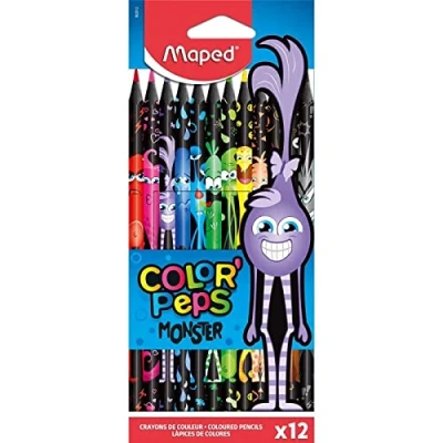 Imagen de Maped Pinturas de Madera Lápices Monster Colores 24 Decoradas con Diseño Lúdico Minas Blandas y Ultra Resistentes Agarre Ergonómico Fáciles Afilar