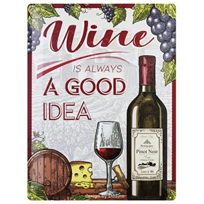 Imagen de DODINO Cartel retro de chapa 30x40cm Vino tinto, Idea regalo para los amantes del vino, decoración un restaurante, bar o cafetería