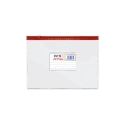 Imagen de Bolsa Zipper A5 Apaisado Pvc Transparente Cierre Rojo