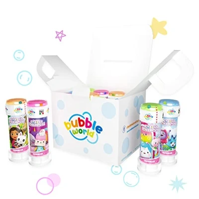 Imagen de Bubble World GABBY&#039;S Party Pack 12 Botellas de Burbujas 60ml Tubos Monocolor y soplador Integrado Fiestas cumpleaños para tu Hijo Sus Amigos Made in Italy
