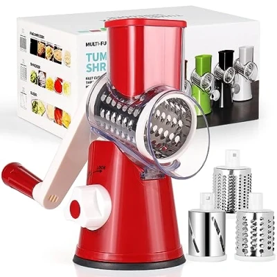 Imagen de Diealles Shine Rallador de Queso, Cortador Verduras Manual con 3 Acero Inoxidable Cuchillas Tambor Intercambiables, Mandolina Cocina para Pepino, Zanahoria, Nueces