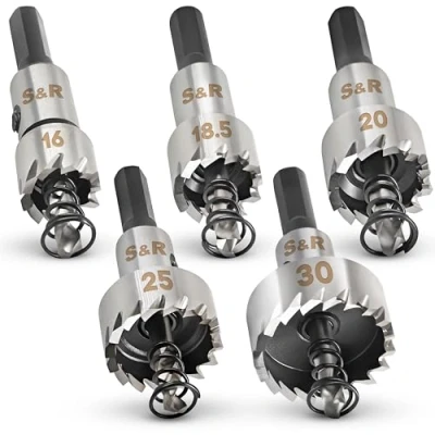 Imagen de S&amp;R Brocas Sierra Coronas Perforadora Metal. Juego de 5 Fresas a Taza: 16 + 18,5 20 25 30 mm HSS Cobalto 5% HRC 64 66