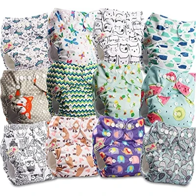 Imagen de Littles and Bloomz pañal reutilizable con bolsillo para bebé, de tela tamaño estándar, 12 pañales, FLP2 1203