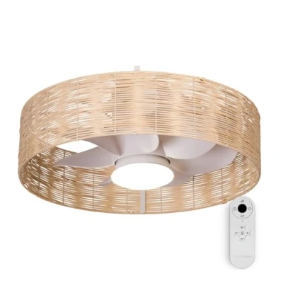 Imagen de UNIVERSALBLUE Ventilador de Techo con Luz Mimbre Moderno Aspas Ocultas Motor DC Silencioso 6 Velocidades y Mando