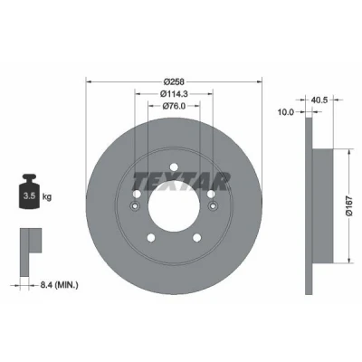 Imagen de TEXTAR PRO 92226103 Disco de freno 258 10 05/07 114,3 macizo revestido sin perno sujeción rueda, buje rueda HYUNDAI: ix20