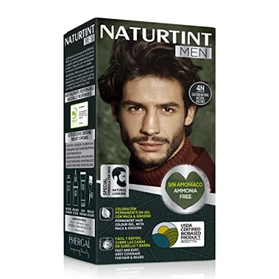 Imagen de Naturtint Men Coloración Permanente Sin Amoniaco 100% Cobertura de Canas Especial Hombres Color Natural y duradero Ingredientes Naturales 4N Castaño 170 ml