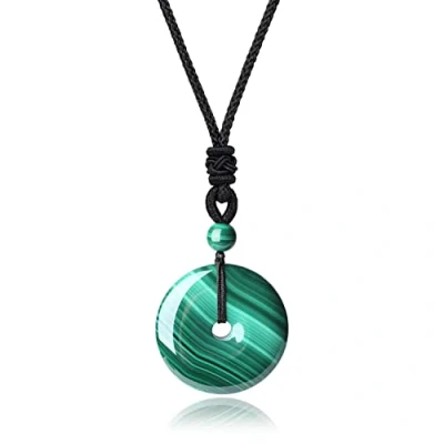 Imagen de COAI Collar Ajustable con Colgante Buñuelo/Ping&#039;An Kou de Malaquita Hombres y Mujeres