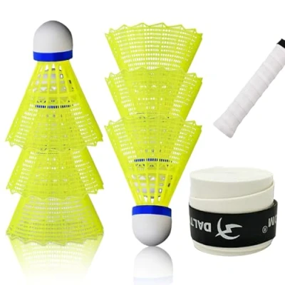 Imagen de KUBDPQOR Badminton Set, 6 Piezas Amarillo con Correa de Agarre Antideslizante, Volantes Nylon para Actividades Deportivas al Aire Libre y en Interiores Balls Entrenamiento Accesorio
