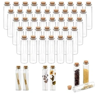 Imagen de LYTIVAGEN 40 PCS Botellas de Cristal 20 ml, Vidrio Pequeñas con Tapones Corcho Frascos Muestra para Decoración DIY, Aromas, Aceites, Especias, Bodas