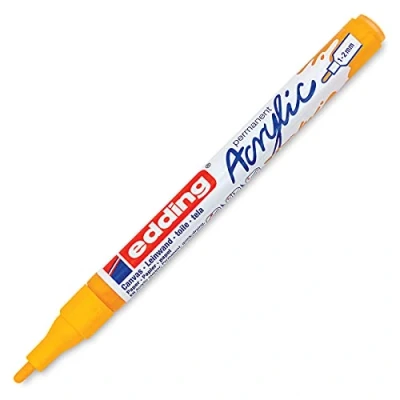 Imagen de edding 5300 marcador acrílico de trazo fino amarillo sol 1 rotulador resistente al agua punta redonda 2 mm pintura acrílica para lienzo, papel kraft, madera y piedra