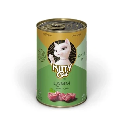 Imagen de KITTY Cat Paté Cordero 6 x 400 g Comida húmeda para Gatos sin Cereales con taurina, Aceite de salmón y mejillón Labios Verdes, pienso Completo Alto Porcentaje Carne, Fabricado en Alemania