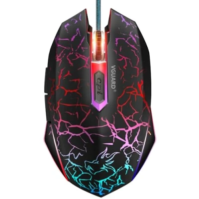 Imagen de VGUARD Ratón Gaming con Cable, 4 dpi Ajustables hasta 2400, Mouse Óptico, Ergonómico Óptico RGB 6 Botones y LED 7 Colores para PC, Portátil. (Versión Mejorada) Negro