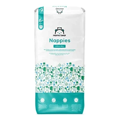 Imagen de Marca Amazon Mama Bear Pañales ultra secos, Talla 6+ (16+ kg), Con canales, Bianco, 66 Unidad (1 Paquetes de 66) Nueva versión