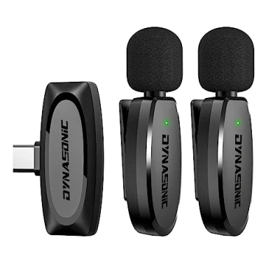 Imagen de DYNASONIC DM Pro 02 Pack (2ª Generación) 2 Microfonos Inalambrico Profesional Android Tipo C. Micrófono de Solapa Lavalier para Movil (2,4GHz) Facebook Tiktok Video Vlog Youtube.