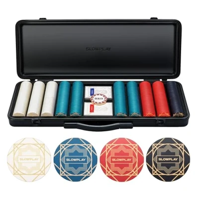 Imagen de SLOWPLAY Nash Set de Poker Maletin 500 fichas Texas Holdem Poker, Cerámicas y 10 Gramos Profesional pokerset con botón repartidor Cartas plastico