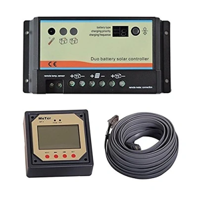 Imagen de EPsolar controlador de carga solar 20 A 12 V / 24 con medidor remoto MT 1 para autocaravana, caravana, barco, cualquier sistema dos baterías o bancos (20 A, M1)
