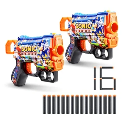 Imagen de XShot Skins Menace Blaster Sonic Mega, The Hedgehog Design with 16 Darts, Easy Reload, Air Pocket Dart Technology, Toy Foam for Kids, Teens and Adults (2 Blasters, Darts)