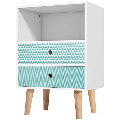 Imagen de HOMCOM Mesita de Noche Cómoda Madera Cajonera con 2 Cajones Estante Abierto para Dormitorio Salón 45x30x65 cm Blanco
