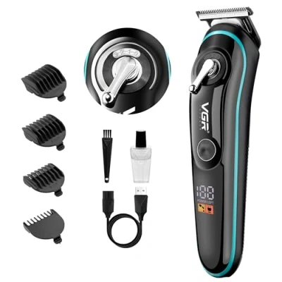 Imagen de VGR Recortadora de barba, cortadora pelo inalámbrica para hombre, corte con palanca cónica, recargable 120 minutos, detallador eléctrico hoja en T patillas, bigote, cabeza calva