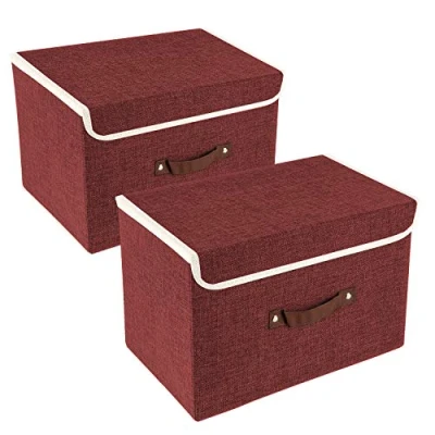 Imagen de TYEERS Cajas de Almacenaje con Tapa, Tela, Lavable, Organizadoras, 38x25x25 cm, Juego 2, Vino Tinto