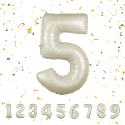 Imagen de Globos de Cumpleãnos 5 Beige,101 CM Globo Numeros Gigantes Grandes Decoracion,Globo Numero 5,Globos Niño Niña Adultos,Vuelan con Helio