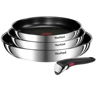 Imagen de Set de sartenes Tefal Ingenio Emotion L8974S45, 22, 24 y 28 cm, Mango Extraíble, Revestimiento Titanio Antiadherente, Tecnol. Thermo Signal™, Inox