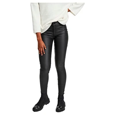 Imagen de Vila Clothes Vicommit RW New Coated Noos, Pantalones Mujer, Negro (Black), 40 (Talla del Fabricante: Large)