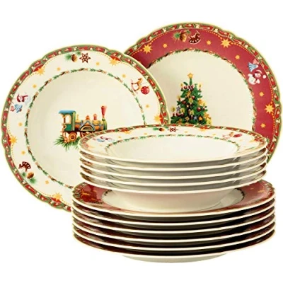 Imagen de Seltmann Vajilla de 12 piezas Marieluise Marfil Navidad Nostalgia Weiden, rojo