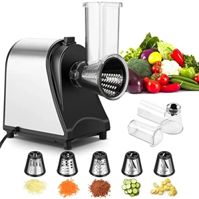 Imagen de Rallador de verduras eléctrico acero inoxidable, cocina múltiple 250 W con 5 tambores cortadore
