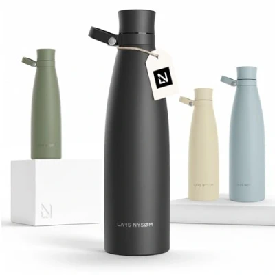 Imagen de LARS NYSØM Botella de Acero Inoxidable aislada 1l Agua 1 litro a Prueba Fugas para Deportes, Bicicleta, Perro, (Carbon Black, 1000ml)