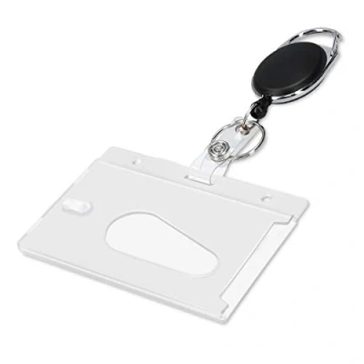 Imagen de kwmobile Llavero retráctil con funda para tarjeta de identificación Colgante cable extensible Mosquetón soporte Negro