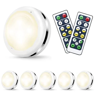 Imagen de Cadrim 6 Packs Luces Nocturnas LED Inalámbricas con Dos Remoto, de Armarios Regulables, Funcionan Baterías (no Incluidas) para Iluminación Gabinetes etc