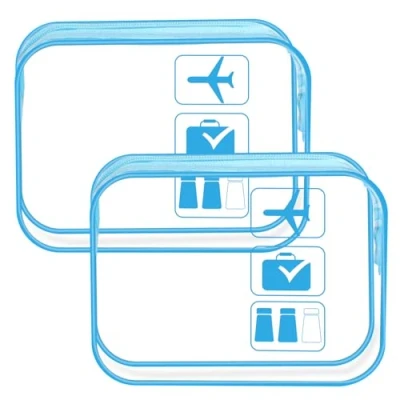 Imagen de 2 Piezas Neceser Transparente, Bolsa Liquidos Avion, Playa Impermeable, Transparente Viaje Portatil Transparente(Azul Transparente)