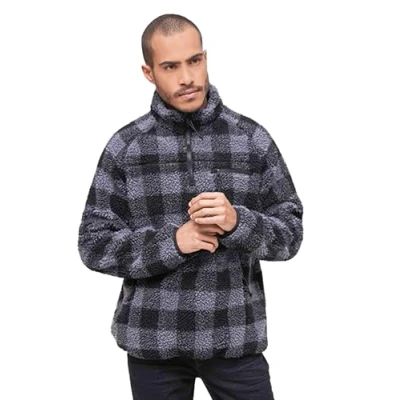 Imagen de Brandit Teddyfleece Troyer Sudadera Hombre, Black/Grey, S