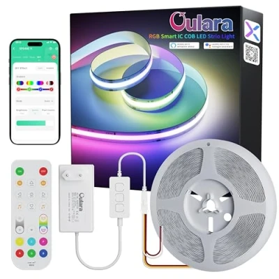 Imagen de OULARA RGB Smart IC COB LED Tira Direccionable 6M,24V Multicolor Flexible Juego de Cinta,Función Controlador WIFI con Alexa,Control APP/Modo Música para Decoración Fiesta DIY