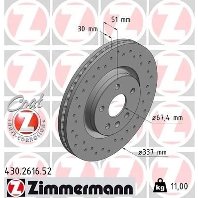 Imagen de ZIMMERMANN SPORT COAT Z 430.2616.52 Disco de freno 337 30 6/5 5 120 ventilación interna, perforado revestido altamente carbonizado