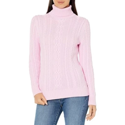 Imagen de Amazon Essentials Jersey de Cuello Vuelto y Punto Cable Tipo Pescador (Disponible en Tallas Grandes) Mujer, Rosa Claro, S