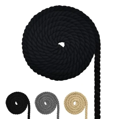 Imagen de Cordón de algodón, cuerda hilo macramé, diferentes tamaños, algodón para manualidades, regalos (negro, 10 mm (4 m)